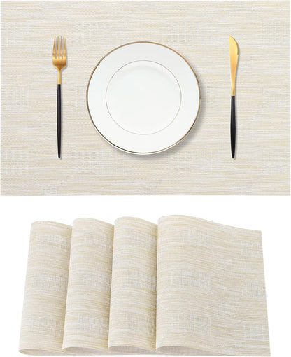 Leetaltree Wheat Placemats Set of 4 - Heat Resistant Non-Slip Place mats for Dining Table, Washable Durable PVC Vinyl Woven Table Mats（Wheat, 4）