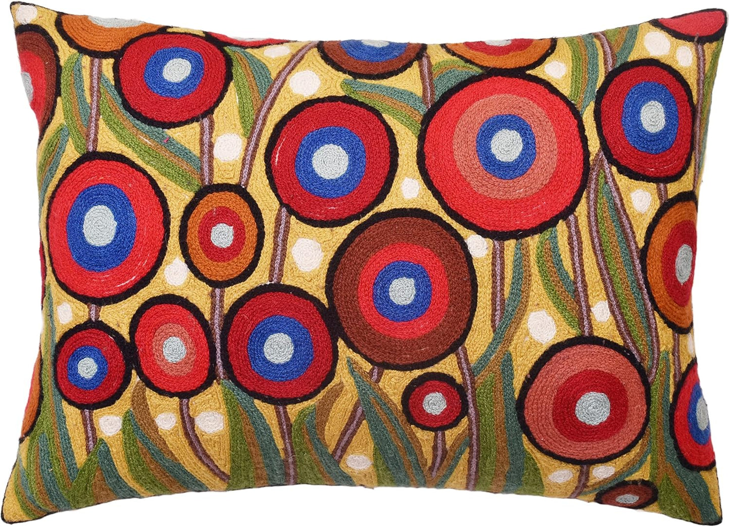 Lumbar Yellow Poppy Floral Pillow Cover Red Poppies Flower Pillows Farmhouse Chair Cushion Floral Poppy Hand Embroidered Size 14x20