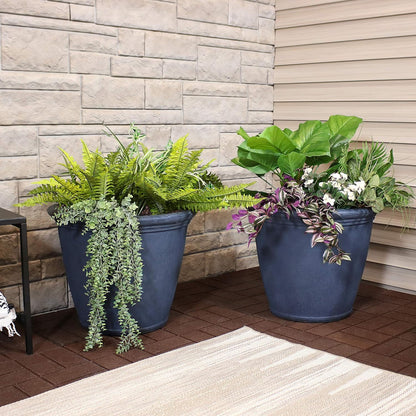 Sunnydaze 24-Inch Anjelica Large Plastic Pot for Plants - Outdoor Polyresin Round Planter with Drillable Drainage Holes - Slate - 4pk