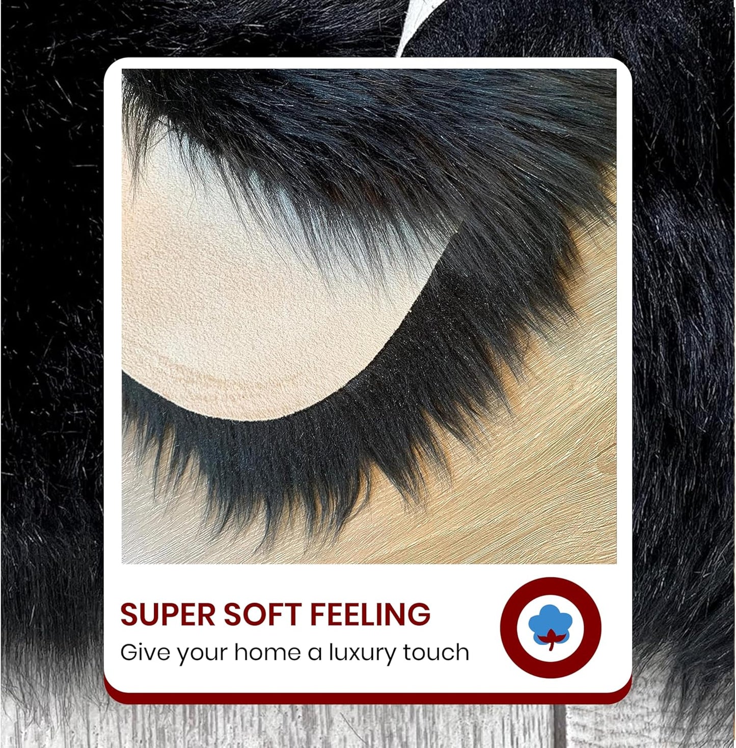 LAMBZY Faux Sheepskin Hypoallergenic Free Shape Silky Shag Rug, Luxury Shaggy Plush Carpet for Bedrooms Living Room Kids Rooms Sofa Floor Rugs (Double Side by Side 3'x4', Black)