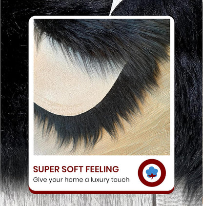 LAMBZY Faux Sheepskin Hypoallergenic Free Shape Silky Shag Rug, Luxury Shaggy Silky Plush Carpet for Bedrooms Rugs Living Room Kids Rooms Sofa Floor Rugs (Octo 8 Pelts 6'x8', 180x240cm Black)