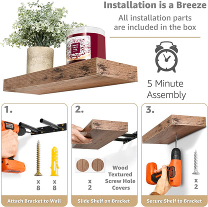 Sorbus Floating Shelves for Wall, Bathroom Shelves Wall Mounted for Kitchen, Bedroom, Bathroom Storage Over Toilet, Hanging Book Shelf for Wall Home Decor Living Room (Mahogany, 2 Pack)