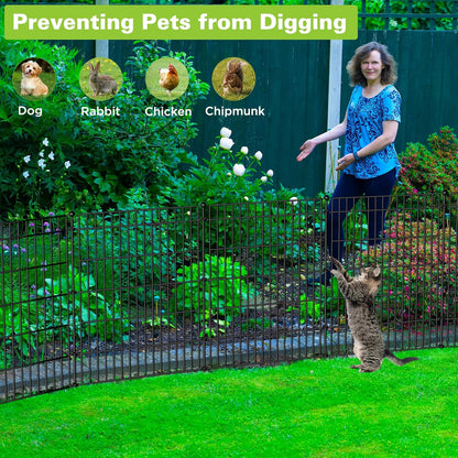 8 Panels No Dig Garden Fence Animal Barrier, 48in(H) × 21ft(L) Decorative Metal Outdoor Dog Fence, Rustproof Pet Fencing for Yard, Patio, Flower Bed -Temporary Fencing| Easy to Install