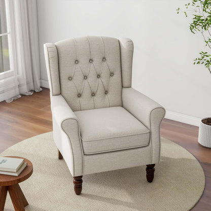 Accent Chair, Upholstered Armchair with Button Tufted High Back & Solid Wood Legs, Comfy Wingback Reading Single Sofa Chair for Small Spaces, Living Room, Bedroom (Beige, Set of 1)