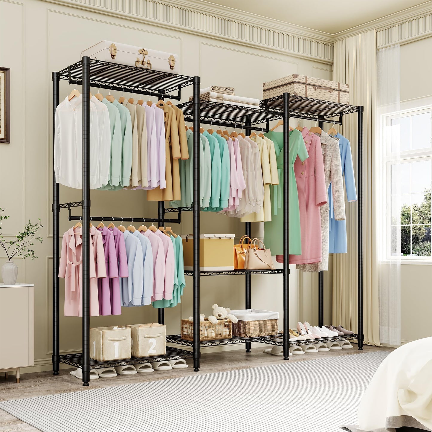 Garvee Clothes Rack Heavy Duty Freestanding 4 Hanging Rods Adjustable
