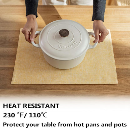 Demetex Yellow Placemats Set of 4 Farmhouse Table Place Mats for Dinner Heat Resistant Cloth Placemat for Kitchen Dining Tables, Yellow