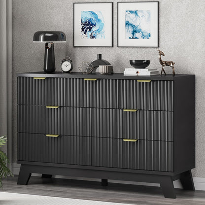 Fluted Dresser for Bedroom with 7 Drawers, 48" Wide Chest of Drawers with Metal Handle, Modern Wood Dresser TV Stand, Wooden Closet Clothes Storage Organizer for Living Room, Hallway, Black