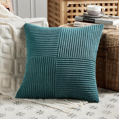 Fancy Homi 2 Packs Teal Decorative Throw Pillow Covers 16x16 Inch for Living Room Couch Bed Sofa, Rustic Farmhouse Boho Home Decor, Soft Corss Patchwork Corduroy Textured Square Cushion Case 40x40 cm