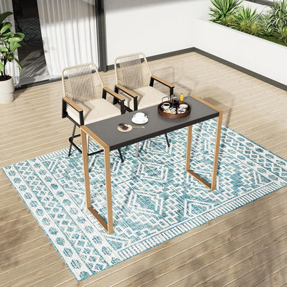 PHI VILLA Outdoor Bar Table for 2-4 Person - 55" W x 40" H Bar Height Patio Bistro Table with Stone Texture Top & Adjustable Non-Scratch Feet for Garden, Backyard, Poolside, Balcony, Patio Dining