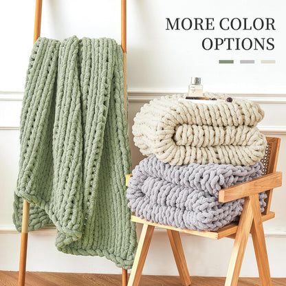 Admitrack Chunky Knit Blanket Throw, 100% Hand Knit Chenille Throw Blanket for Sofa & Home Decor, Soft and Cozy Knitted Throw Blankets (Sage Green, 60""x80""), XNR010