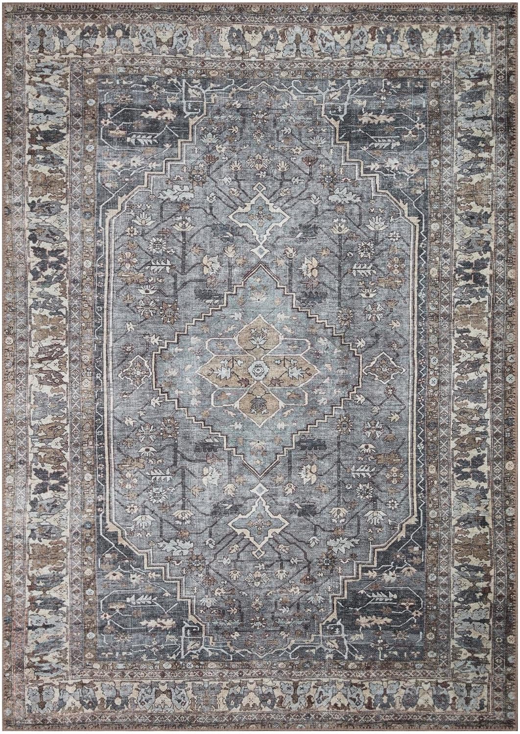 Keen Home Design 6x9 Rug - Machine Washable Area Rug with Non-Slip Backing, Ideal for Living Room, Dining Room, Bedroom - Vintage, Easy Clean, Durable, Low Pile Rug - (6' x 9')