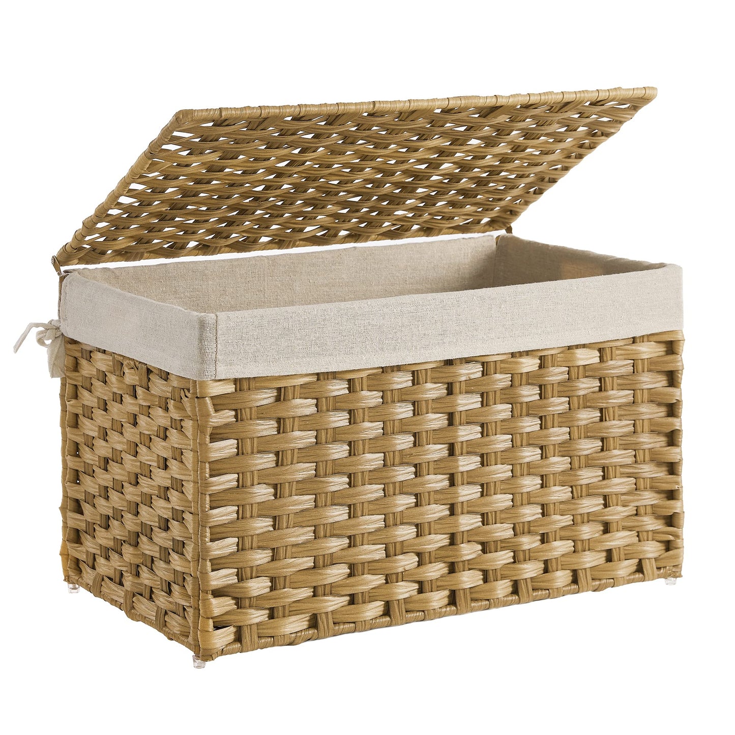 SONGMICS Storage Basket with Lid, Woven Blanket Storage Bin with Handles, Foldable, Removable
