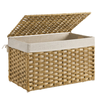 SONGMICS Storage Basket with Lid, Woven Blanket Storage Bin with Handles, Foldable, Removable