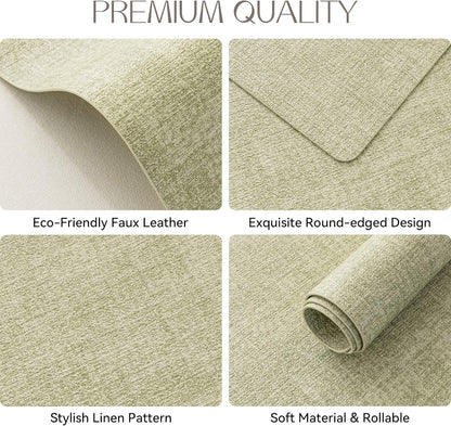 Romanstile Vinyl Placemats Set of 8-12 X 18 Inch - Heat Resistant Place Mats 100% Waterproof Oilproof Wipeable Reversible Faux Leather Table Mats for Kitchen/Dining/Party/Outdoor, Grass Green