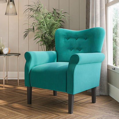BELLEZE Modern Accent Chair for Living Room, High Back Armchair with Wooden Legs, Upholstered Wingback Chair Padded Armrest Single Sofa Club Chair for Living Room, Bedroom - Allston (Mallard Teal)