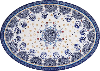 Bico Blue Talavera Ceramic 16 inch Oval Platter, Microwave & Dishwasher Safe