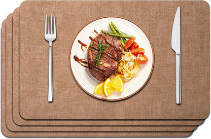 Maxpearl Faux Leather Placemats Set of 4 - Waterproof - Wipe Clean - Heat Resistant - Anti Slip Dining Table Place Mats, Suitable for Indoor & Outdoor Use, 17’’×12’’, Brown
