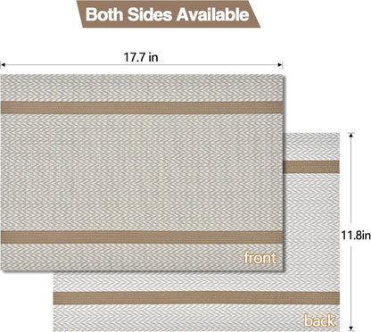 Beige White Placemats Set of 6 - Easy Clean Modern Durable Washable Vinyl Place Mats - Heat Resistant Placemats for Kitchen Table - PVC Table Mats for Dining Table (Beige White with Stripes, 6)