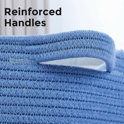 Ravinte Large Storage Basket - 22"x 22"x 14" Blanket Basket for Living Room, Baby Toy Storage Basket, Cotton Rope Basket Woven Laundry Basket (Blue)