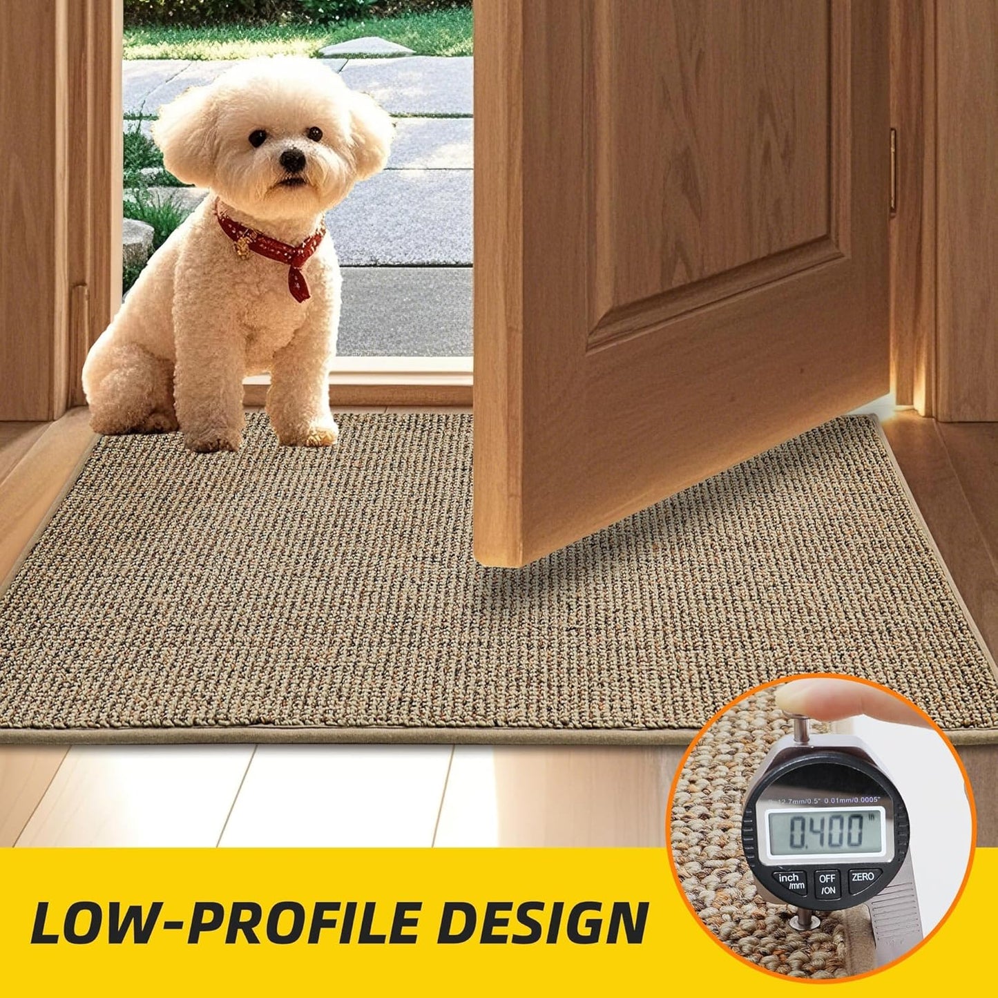 JSEI Dirt Trapper Door Mat 24"x36" Non-Slip Washable Entrance Mat, Dog Doormats, Absorbent & Fade-Resistant Floor Mats, Low Profile Welcome Mats for Entryway, Front Door, and Inside Entrance, Beige