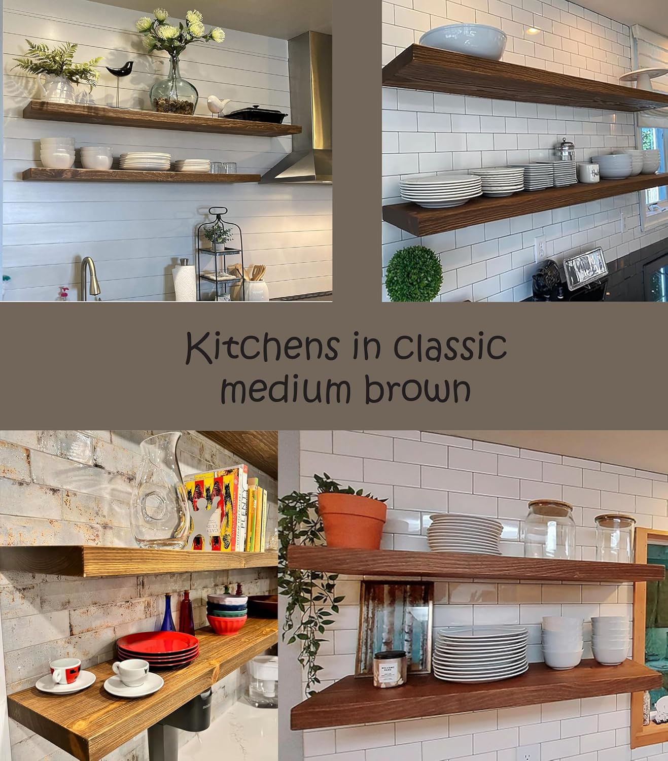 joelsantiques 60 Inch Wooden Floating Shelves for Wall - 60x8x2 in - Made of Natural Wood - Long Heavy Duty Rustic Wall Shelves for Bedroom - Perfect for Living Room, Kitchen - Medium Brown