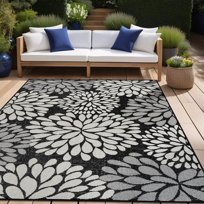 Beverly Rug Outdoor Rug 5x7 Modern Exotic Tropical Leaf Area Rugs for Indoor and Outdoor Patio Deck Porch Garden Water Resistant Washable Outside Carpet (5 x 7 Dark Gray)
