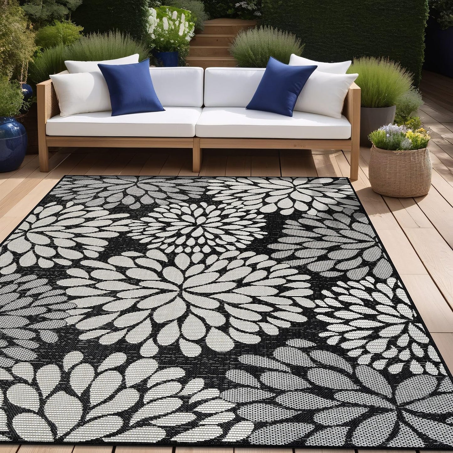 Beverly Rug Outdoor Rug 10x14 Modern Exotic Tropical Leaf Area Rugs for Indoor and Outdoor Patio Deck Porch Garden Water Resistant Washable Outside Carpet (10 x 14 Dark Gray)