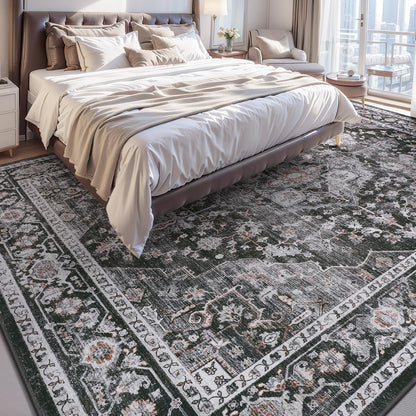 AMOAMI-4X6 Area Rugs for Living Room -Soft Vintage Bedroom Rug-Non Slip Washable Rug-Throw Rugs for Living Room Bedroom Bedside Dining Room Office Dark Grey & Black