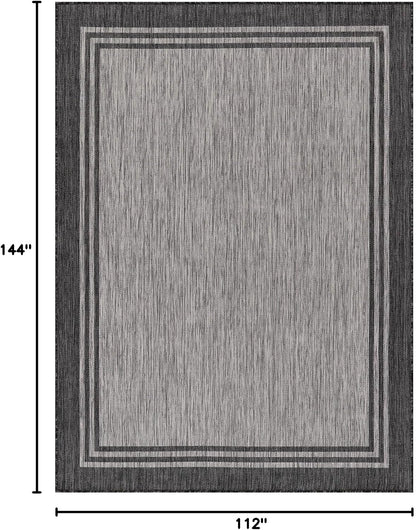 Bordered Outdoor Rug 9x12 Washable Outside Carpet for Indoor Patio Porch Waterproof Easy Cleaning Non Shedding Area Rugs Dark Gray 9 x 12
