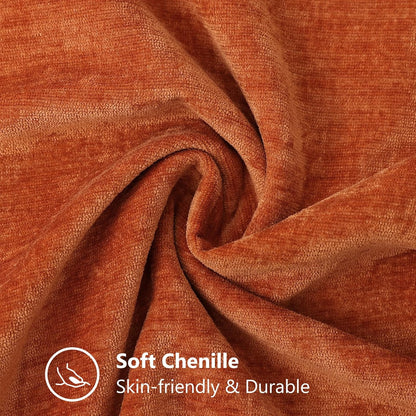 decorUhome Fall Chenille Soft Throw Pillow Covers 26x26 Set of 2, Farmhouse Velvet Neutral Decorative Euro Pillow Covers with Stitched Edge for Couch Sofa Bed Home Decor, Rust