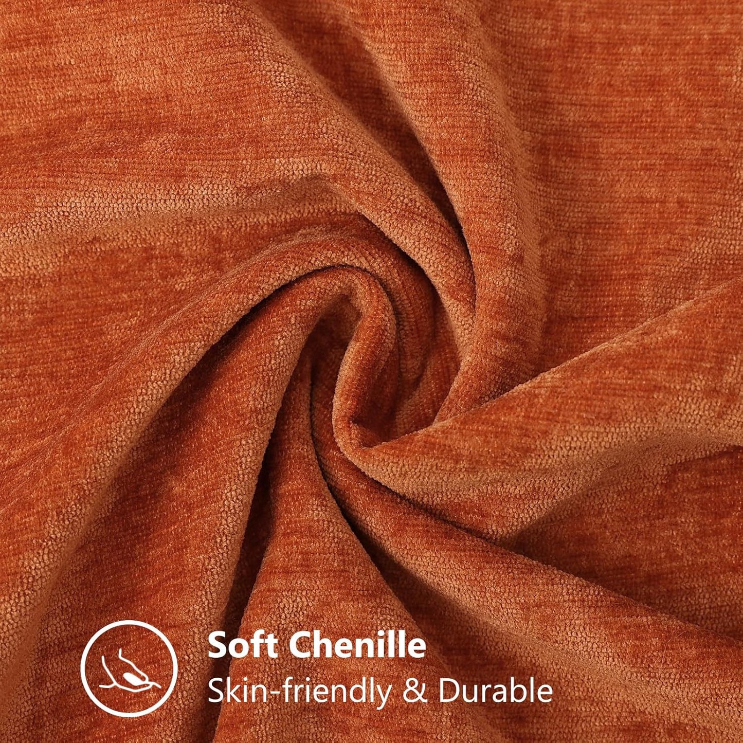 decorUhome Fall Chenille Soft Throw Pillow Covers 12x20 Set of 2, Lumbar Velvet Farmhouse Neutral Decorative Euro Pillow Covers with Stitched Edge for Couch Sofa Bed Home Decor, Rust