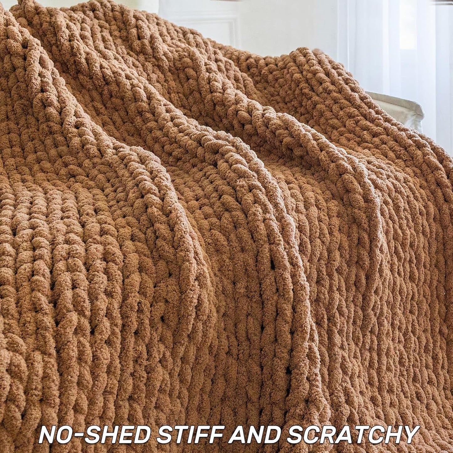 Chunky Knit Blanket - Luxury Soft Cozy Extra Large Size (80 * 90) Throw Blanket,100% Woven Blanket Rope Knot Throw Blanket for Couch, Sofa, Home Decor, Gift - Machine Washable（Brown）