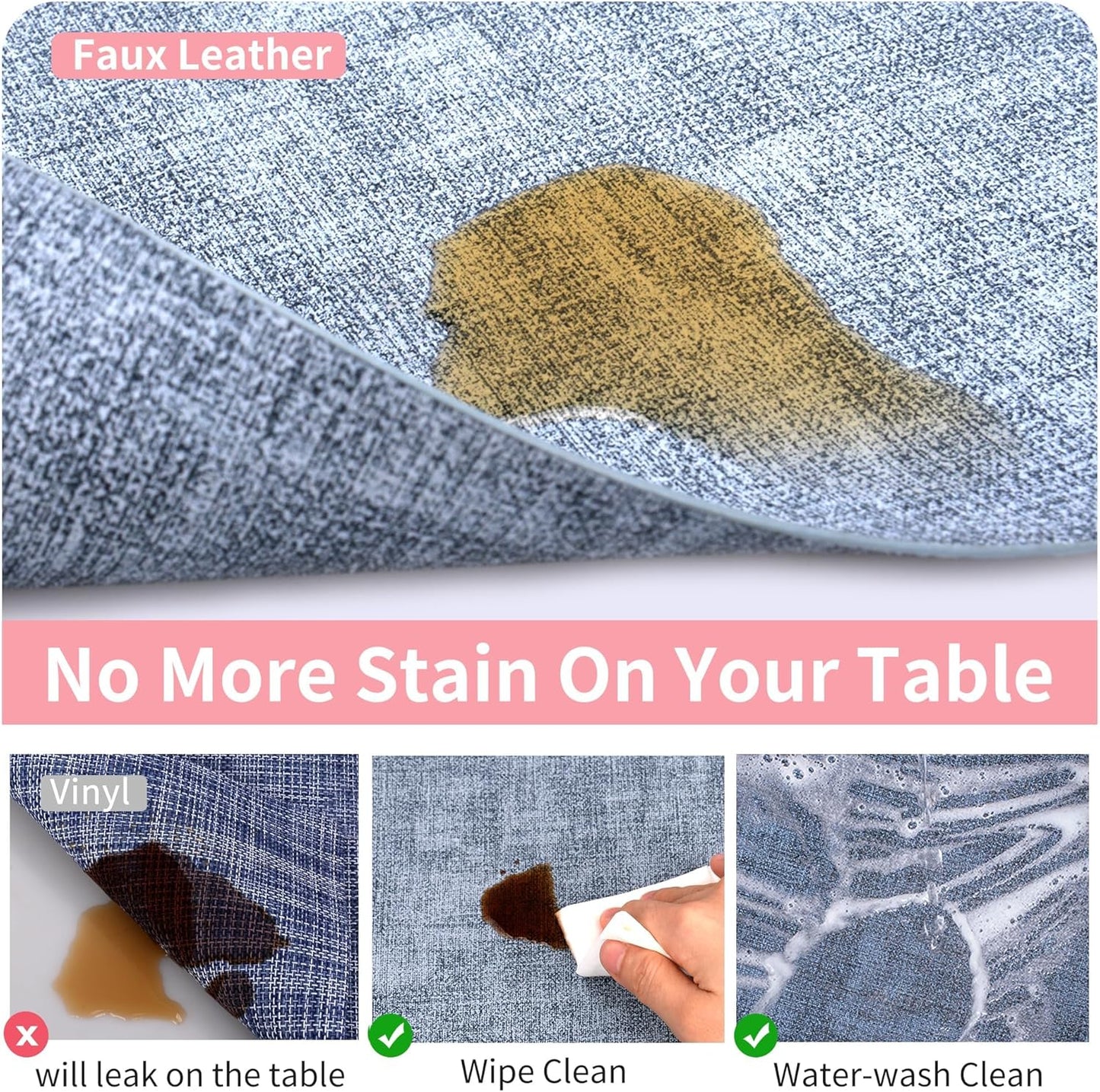 Maxpearl Set of 8 Faux Leather Table Placemats – Heat Resistant, Waterproof, Easy to Clean, Non-Slip Mats for Dining Table, Kitchen, Indoor & Outdoor, 17”x12”, Blue