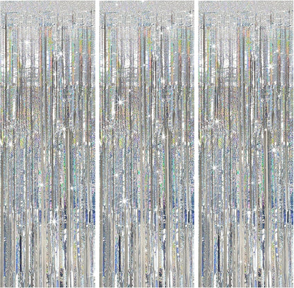 3 Pack Silver Backdrop Curtain Party Decorations Foil Fringe Backdrop Silver Tinsel Streamers Birthday Bachelorette New Year Christmas Wedding Baby Shower Disco Party Decorations