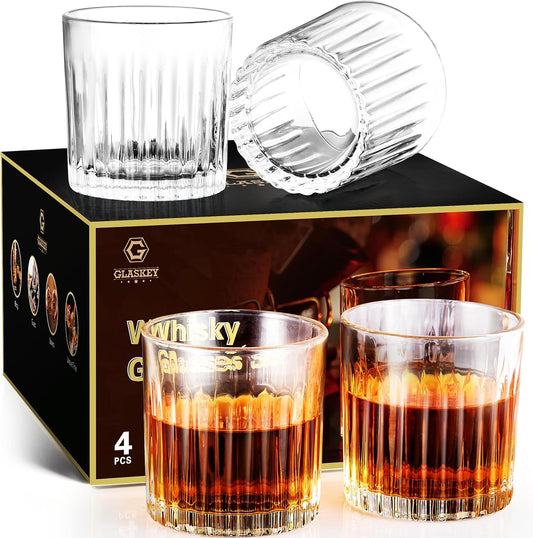 Whiskey Glasses Set of 4,Lead-Free Crystal Old Fashioned Glass,300ml Rocks Glass Tumblers for