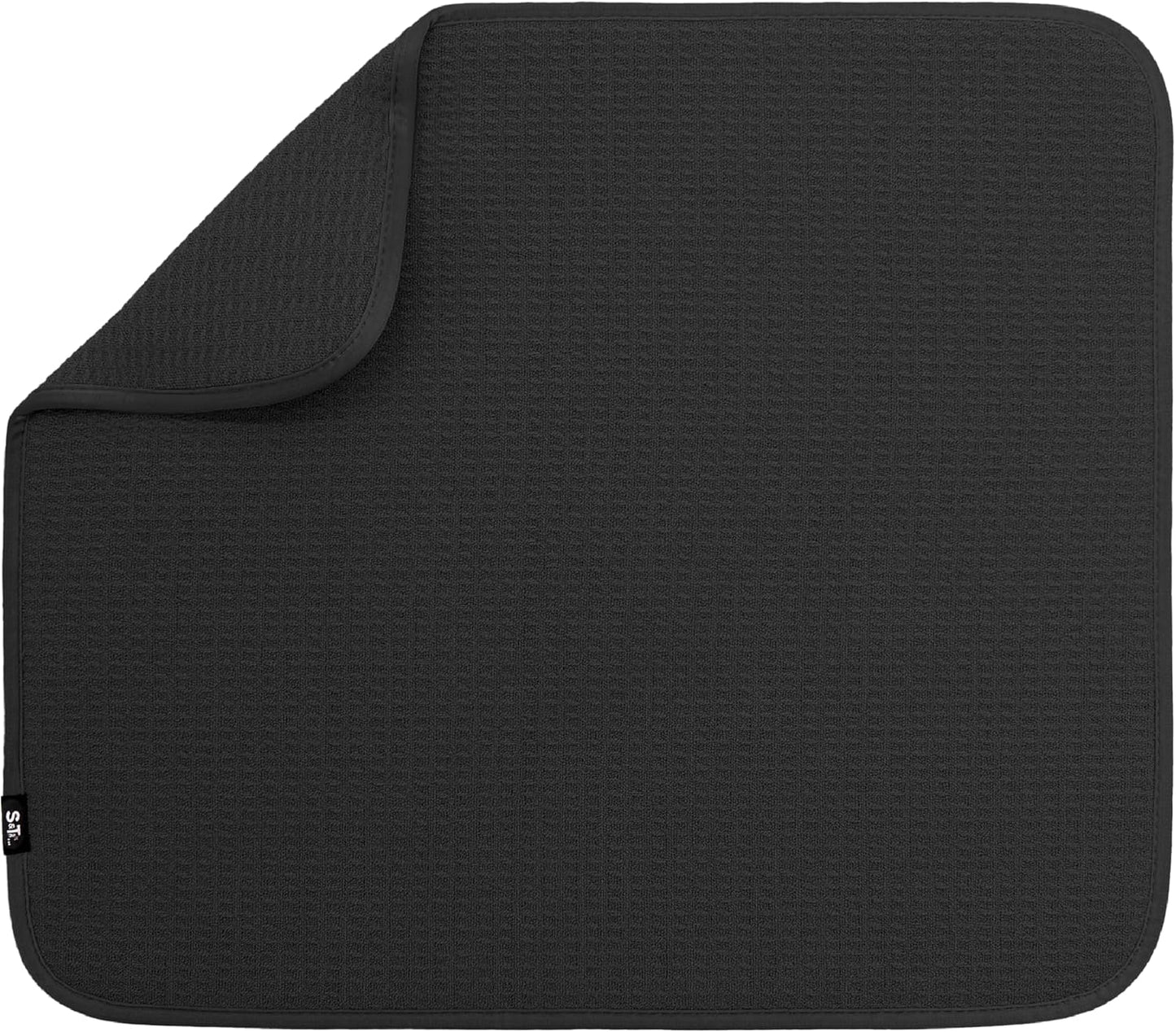 S&T INC. Dish Drying Mat, 16” x 18”, Absorbent Microfiber Kitchen Counter Mat, Dish Drying Pad for Dishes, Utensils, Pots and Pans, Large, Black