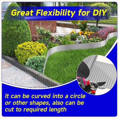 Corrugated Garden Edging, 10"×10Ft Galvanized Steel Landscape Edging & Lawn Edging Border, Metal Garden Border for Flower Beds, Garden，Lawn，Raised Beds & Tree Surrounds (Silver)