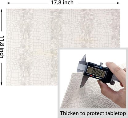 Waterproof PU Placemats, Faux Leather Hardboard Place Mats, Set of 4 Table Mats, Easy to Clean, Heat & Stain Resistant for Office Conference Table, Dining Home Decor, White