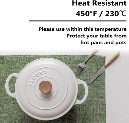 Home Brilliant Linen Cloth Placemats Set of 4 Heat Resistant Dining Table Place Mats Table Mat Kitchen for Wedding Holiday Parties Decor, Green