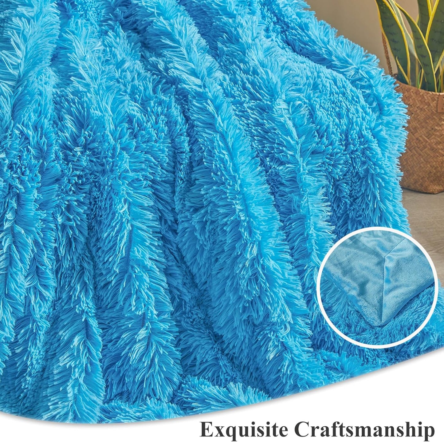 XeGe Luxury Faux Fur Throw, Blue Soft 50x60 Fluffy Blanket, Shaggy Plush Decorative Couch Cute Furry Bed Throw Fuzzy Office Lap Blanket for Bedroom Living Room Sofa Chair, Blue