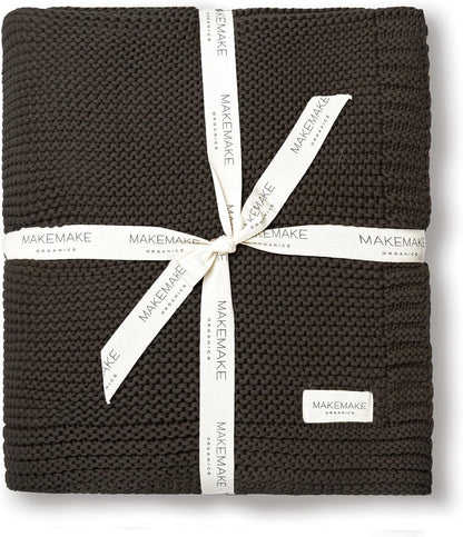 MakeMake Organics Organic Throw Blanket GOTS Certified Organic Cotton Blanket Knit Couch Bed Fall Colors Soft Neutral Cotton Throw Blanket Large (50x60, Charcoal Grey)