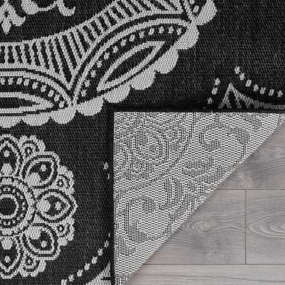 Medallion Outdoor Rug 10x14 Washable Outside Carpet for Indoor Patio Porch Waterproof Easy Cleaning Non Shedding Area Rugs Black 10 x 14