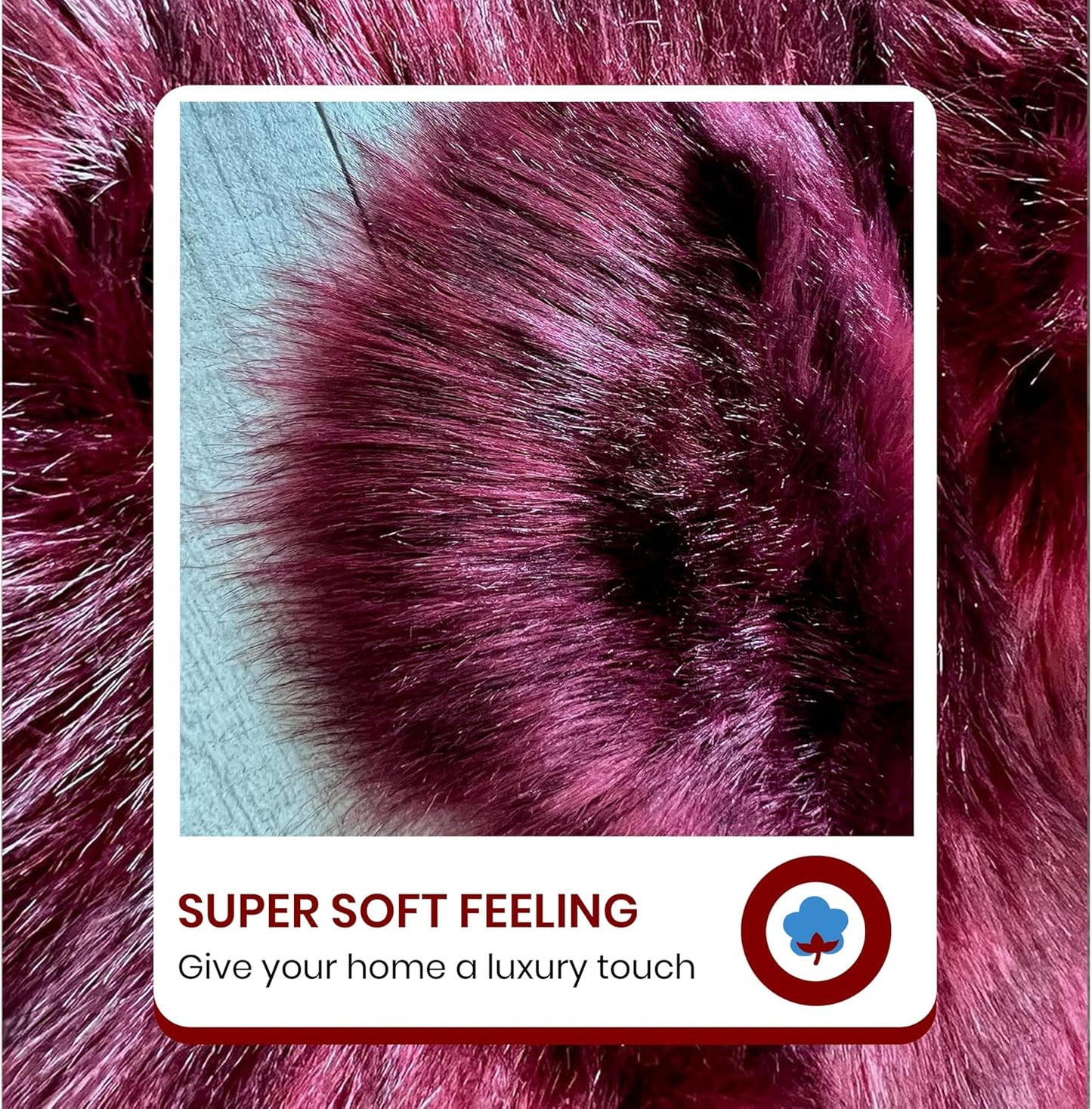 LAMBZY Faux Sheepskin Super Soft Hypoallergenic Free Shape Silky Shag Rug, Luxury Shaggy Plush Carpet for Bedrooms Living Kids Room Sofa Rugs (Burgundy, Single and a Half 2'x4')