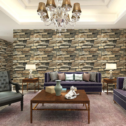 TUOKING Peel and Stick Stone Wallpaper Self-Adhesive Removable Wallpaper Home Decoration for Bedroom, Kitchen 17.7 in x 9.8 ft, Stone Brick