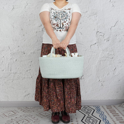 Diaper Caddy Organizer Cotton Rope Baby Basket Nursery Storage and Portable Tote Bag for Car Ideal Baby Shower Gifts and Registry Must-Have for Newborn Essentials Large light green