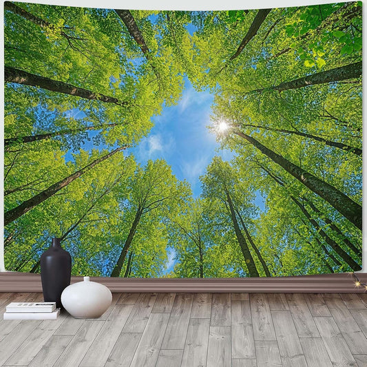 AMM Nature Forest Tree Celling Tapestry Lush Green Treetops Sunlit Tapestry for Bedroom Aesthetic Sky Sunlight Canopy Leaves Landscape Tapestries Wall Hanging for Living Room Dorm Office 48 x 36 Inch