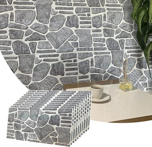 Dundee Deco 3D Wall Panels - Cladding, Bluish Grey White Stone Look Wall Paneling, Styrofoam Facing for Interior and Exterior Applications, DIY, Set of 10, Covers 54 sq ft