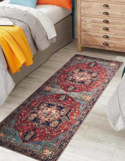 Keen Home Design 2x10 Rug - Machine Washable Runner Rug with Non-Slip Backing, Ideal for Hallway, Entryway, Kitchen, Laundry Room - Vintage, Easy Clean, Durable, Low Pile - (2'6" x 10')