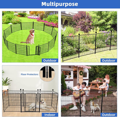 ADAVIN Garden Fence with Gate 32in(H) x 31 ft(L),14 Panels Black Heavy Duty Iron Metal Animal Barrier Fence, Indoor&Outdoor Dog Playpen, Camping Fence, No Dig Garden Border Fencing for Yard