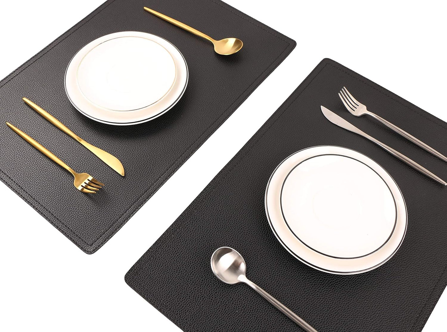 Set of 8 Faux Leather Placemats, PU Table Mats, Waterproof, Stain Resistant, Heat Resistant, Easy to Clean for Kitchen Dining Table,Conference Table C Black Rectangle